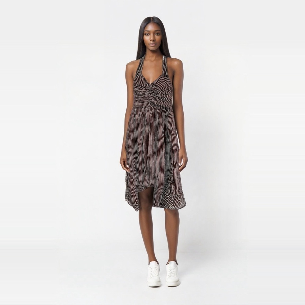 BCBG 100% Silk Brown Dress with White Stripe Size 4 - Picture 1 of 10